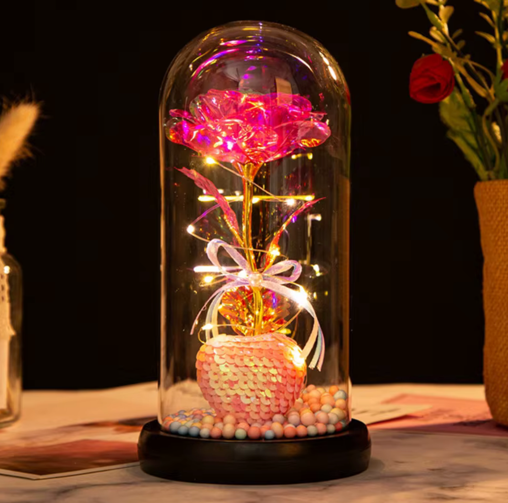 Valentines Day Gift for Girlfriend Eternal Rose Flowers LED Light in Glass Cover Day Wedding Decoration Favors Mother Day Female Gift Gift
