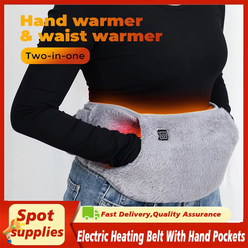 Electric Heating Belt with Hand Pockets Period Cramps Body Joints Pain Menstrual Heating Pad USB Uterus Hand Warmer Menstrual