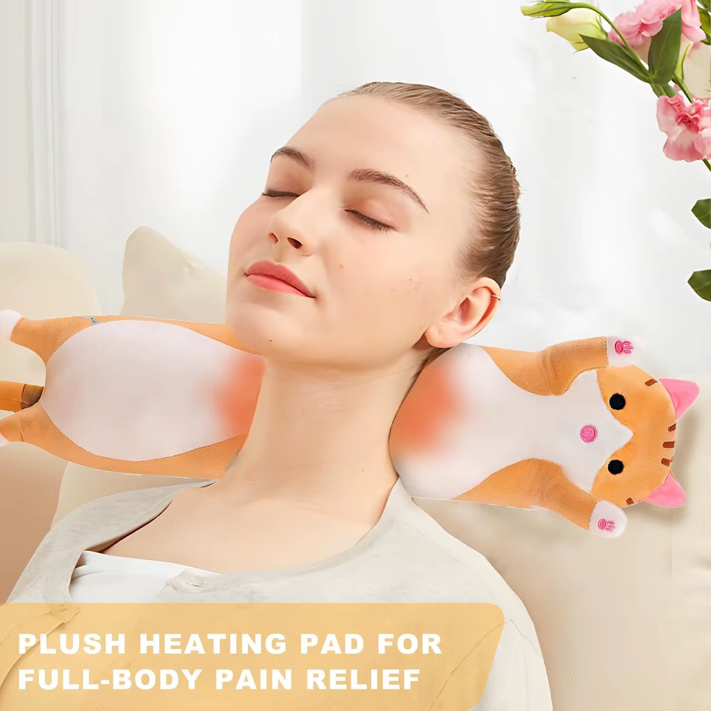 Portable Cute Stuffed Animal Heat Pad USB Cat Electric Hot Pad Dolls for Period Cramps Pain Relief Girl Women Gift Heating Pads