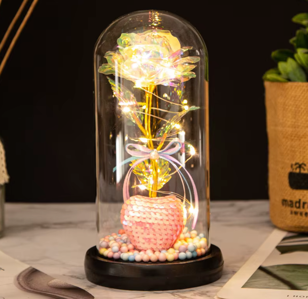 Valentines Day Gift for Girlfriend Eternal Rose Flowers LED Light in Glass Cover Day Wedding Decoration Favors Mother Day Female Gift Gift