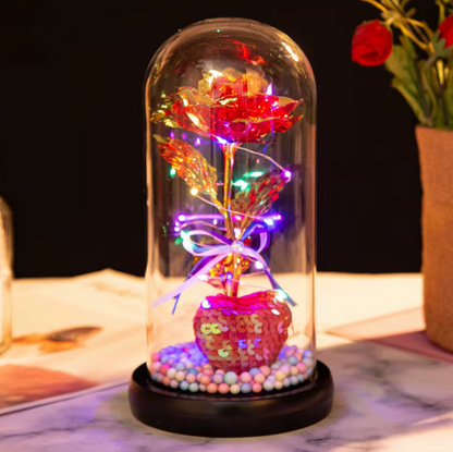 Valentines Day Gift for Girlfriend Eternal Rose Flowers LED Light in Glass Cover Day Wedding Decoration Favors Mother Day Female Gift Gift