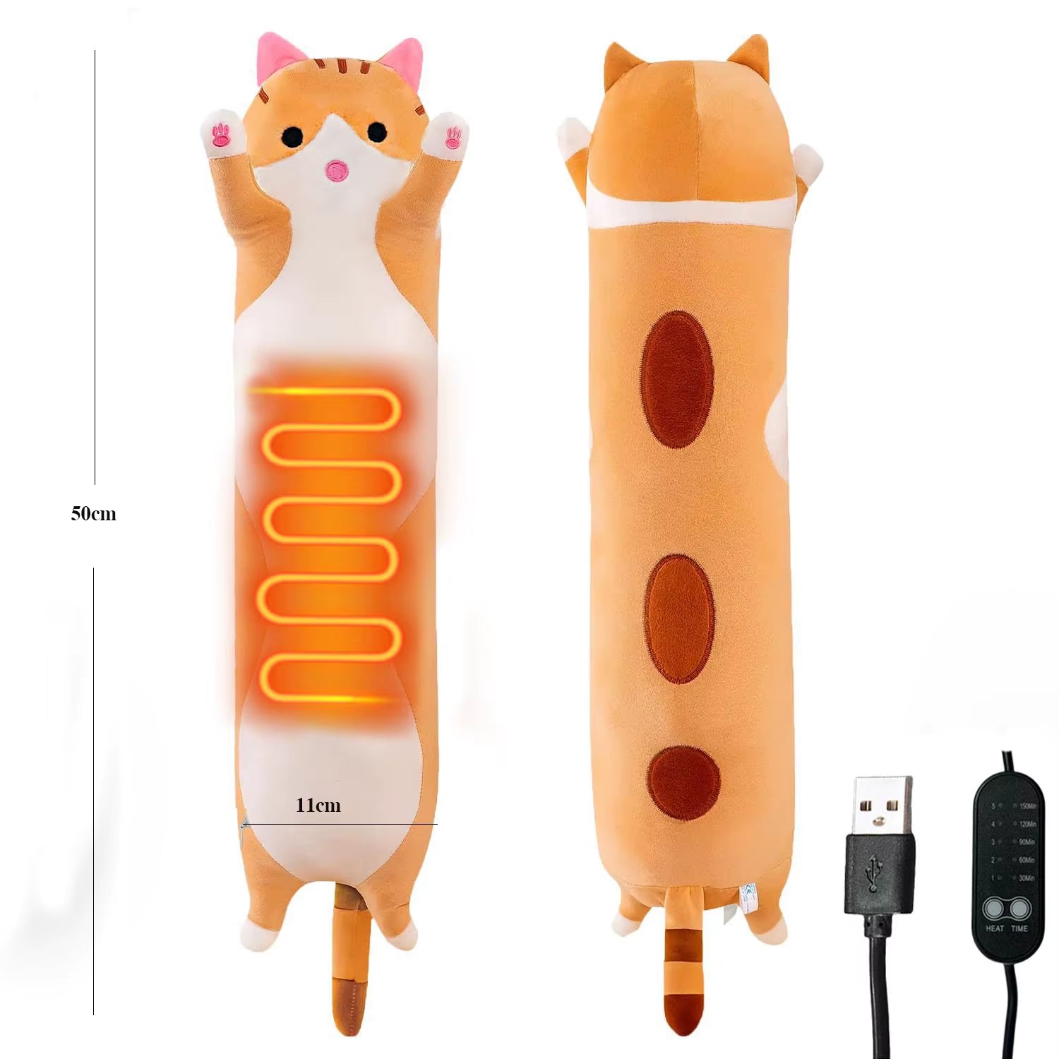 Portable Cute Stuffed Animal Heat Pad USB Cat Electric Hot Pad Dolls for Period Cramps Pain Relief Girl Women Gift Heating Pads