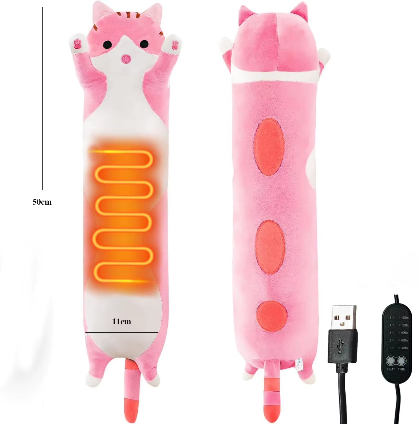 Portable Cute Stuffed Animal Heat Pad USB Cat Electric Hot Pad Dolls for Period Cramps Pain Relief Girl Women Gift Heating Pads